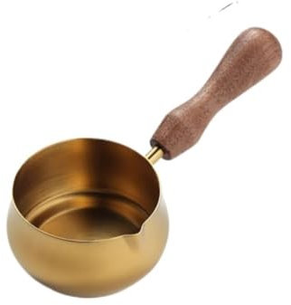 Vickyliou Gravy Boat Taza de extracción de Salsera de Acero Inoxidable, Taza con Mango de Madera, Taza pequeña for Leche, Taza for Salsa Dorada con asa Salad Bowl(Gold,Small)