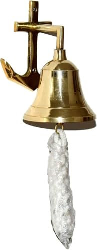 Campana decorativa de latón con soporte de pared de ancla, campana náutica, decoración tradicional del hogar