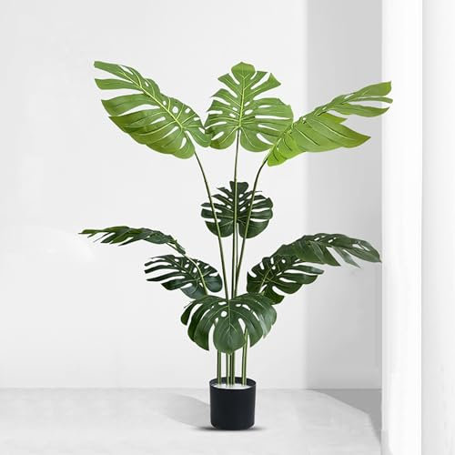 SARKEY Planta Artificial De Monstera En Maceta, Hojas De Palma Tropicales Verdes, Tropic Arbol Artificial, Ideal para Decoración Interior Y Exterior, Planta Verde Grande De Hilo(120cm)