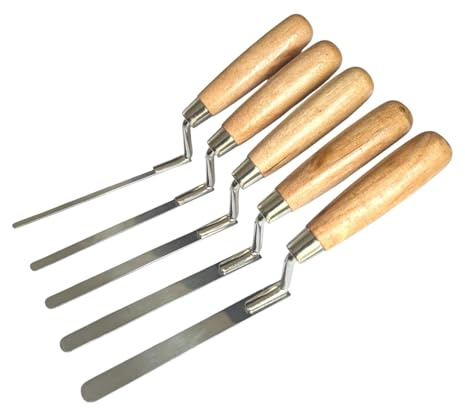 5 x Stainless Steel Finger Pointing Trowel Set - 6, 8, 10, 12, 14 mm Flat Stiff Tuck with Wooden Handle (S5FT)
