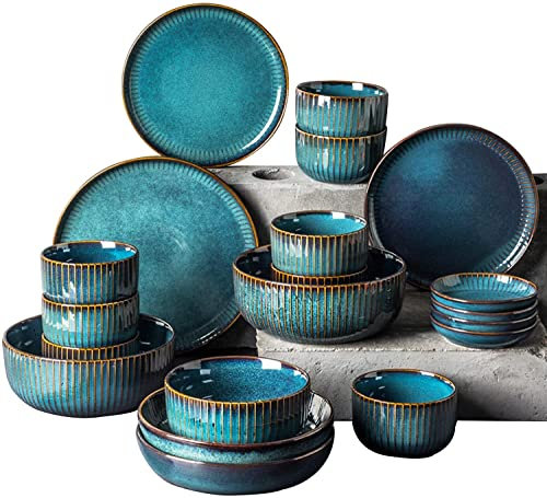 Set di stoviglie da tavola in ceramica da equitazione, design moderno vintage per la cucina, 28 pezzi in porcellana per un elegante servizio da tavola