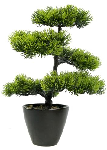 GOVIRAYE Artificial Bonsai Tree Juniper Indoor - Small Fake Bonsai Pine with Ceramic Pot 13 Tall for Home Decoration Bedroom Living Room Table Study Cafe Positive Office Decor Lifelike Greenery Tree