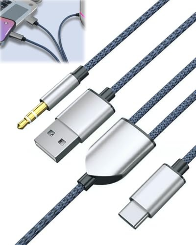 USB C to Aux Cable with Fast Charging for Car, 2-in-1 Braided Nylon Type C 3.5mm Jack Audio & Charger Cable for Phone 16/15 Pro Max, Samsung S24/S23/S22, Android, Tablets, Plug and Play(1M/3FT)