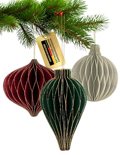 MJhomely® Mini Papier Weihnachtsbaumschmuck [6 Stück] – Waben Papieranhänger Weihnachtsbaum mit Magnetverschluss – Faltbare Weihnachtsdeko innen – Weihnachten Ornamente Baumschmuck hängend