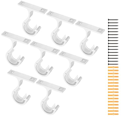 sourcing map 8 supporti per aste per tende da soffitto, 85 mm, staffe singole per aste da 2,5 cm, ganci spessi per tende, ganci per montaggio a parete con viti, bianco