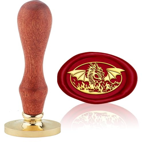 Hobbspring Drachen Totem Vintage Wachssiegel Stempel Ritter Und Glurak 30x20mm Oval Abnehmbarer Messingstempelkopf Mit Holzgriff Für Schulkuverts Geschenkverpackungen Deko
