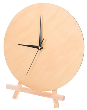 VICASKY Runde DIY Holz Uhr Geräuscharmes Uhrwerk Bastelset mit Zeigern und Sockel Naturbelassene Uhr zum Bemalen und Kreativen Gestalten für Familienprojekte und Lernspielzeug