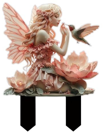 eaacaa Elfen Figuren Garten, Gartenfiguren Fee mit Flügeln Gartendeko für Außenbereich (Rosa)