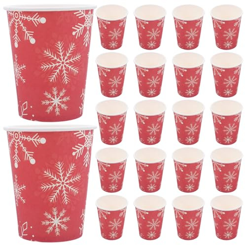 WRITWAA 50 stücke 250 ml Rote Schneeflocke Papier Winter Party Geschirr Für Erwachsene Urlaub Kaffee & Tee Weihnachten Papier trinken