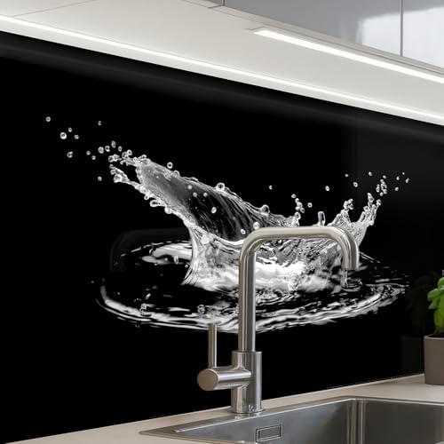 KitchenYeah© Splashback for Kitchen self-Adhesive Wall Protector Splash | 24x32 / 60x80 cm - Back Cooker Backsplash Water - Black