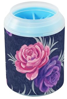 ODAWA Hundepfotenreiniger, Vintage-Stil, violette Rosen, Marineblau, weiche Borsten, Hundepfotenreiniger