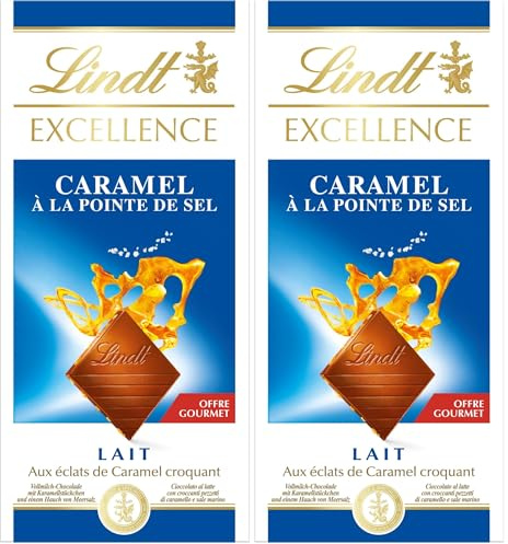 Lindt - Tablette EXCELLENCE Lait Caramel Fleur de Sel - Chocolat au Lait, 100g (Lot de 2)