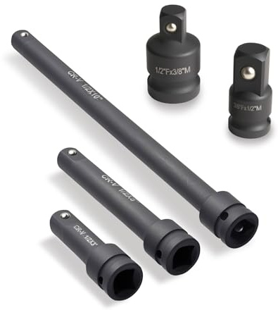 Tazozo 1/2” Drive Impact Socket Extension Bar CR-V Steel Wrench Extender | 5pcs Tool Accessory with Socket Adapter for Impact Wrench, Ratchet, Automotive Garage Repair Tool