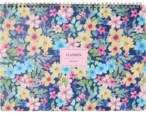 Takenote Planificador Semanal - Formato Perpetuo Sin Fecha, Semana Vista, Tamaño 31,5x23 cm, Tapa Rígida de Cartón, Cierre Anillas Dobles (Wire’o), Planner Bilingüe Español e Inglés - Olivia