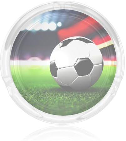 Posacenere rotondo in vetro trasparente per uso interno ed esterno con stampa palla sportiva da calcio, portacenere per casa e ufficio