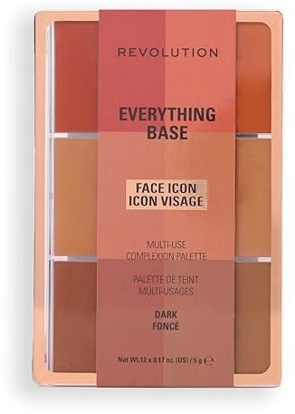 Revolution Everything Base Face Icon Complexion Palette, All-in-One Make-up für Augen, Gesicht und Lippen, verwendbar als Foundation oder Base, Dark, 5 g