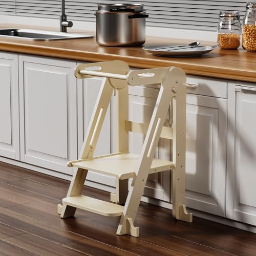 Klappbarer Toddler Tower Tritthocker Höhenverstellbar (Naturfarbe)