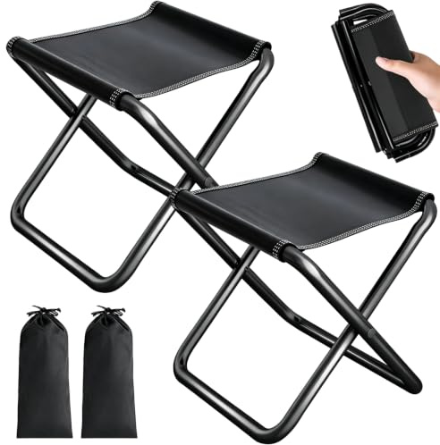 BDBFDFY Lot de 2 Tabouret Pliant Portable 100kg, Chaise Pliante Camping avec Sac de Rangement, Tabouret de Jardin & Pêche Pliable en Acier Carbone, Mini Siège Léger pour Randonnée, BBQ, Plage