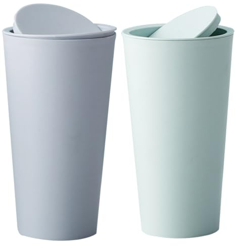 JEWEDECO 2 Pezzi Mini Cestino per Rifiuti da Tavolo in Plastica Pp Coperchio a Scorrimento, Portatile, per Ufficio e Dormitorio Tonalità Chiara
