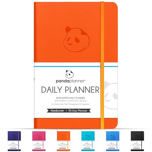 Undatierter Planer von Panda Planer, Tagesplaner, Notizbuch, Leder, Tagesplaner und Terminplaner, Wochenplaner, Wochenplaner im A5-Format, recycelbares Papier (Orange)