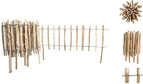 Floranica Clôture en palissade en noisette avec poteaux, hauteur 50 cm x ml, espacement des lattes 8-10, clôture de jardin en châtaignier en bois, bordure de parterre