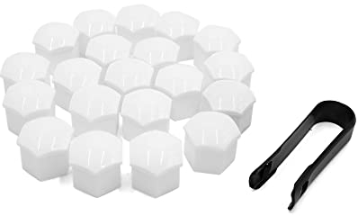 sourcing map 20pcs 21mm Car Plastic White Wheel Lug Nut Bolt Cover Caps with Tool