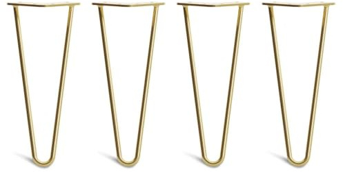 The Hairpin Leg Co. 4X Haarnadel-Tischbeine: Doppel-Schweiß Stahl, Schrauben, Anleitung, Schutzfüße. Klassischer 10mm 2 Stangen Stil. 30cm Messing