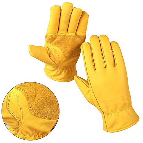Premium Leather Yellow Work Gloves With Elastic Wrist Closure And Inside Fleece Lining - General Purpose, Driver, Rigger, Safety, Gardening Gloves (10(LARGE))