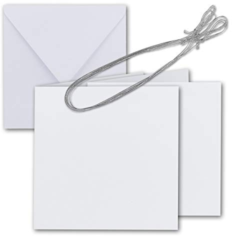 200x Quadratisches Faltkarten Set 15 x 15 cm - mit Briefumschlägen & Einlegeblätter & Schmuckband - Hochweiß - für Einladungskarten, Hochzeit, Weihnachten - von GUSTAV NEUSER