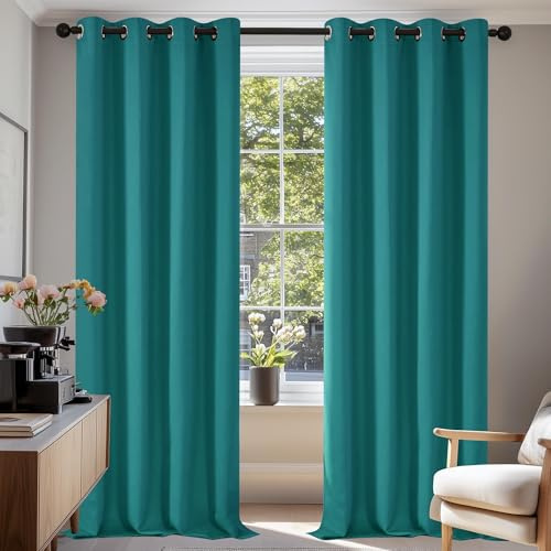 Deconovo Blackout -gardiner Opaque eyelet curtain Opaque, 200x140 cm (höjd x bredd), turkos, set om 2