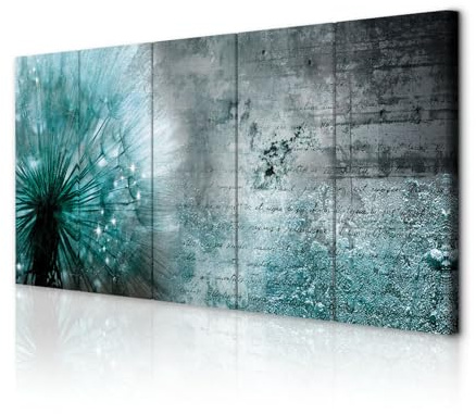 decomonkey Bilder Pusteblume Blumen 150x60 cm 5 Teilig Leinwandbilder grau | Strukturleinwand, Holzkeilrahmen, Bild auf Leinwand, Wandbild, Kunstdruck, Wanddeko, Wohnzimmer, Wanddekoration, Pflanzen