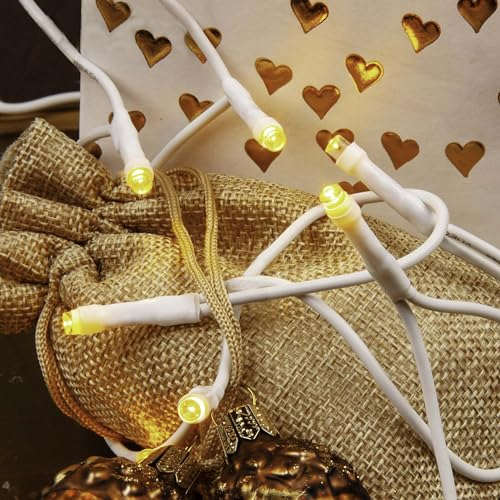 hellum LED Mini Lichterkette Innen, 10 mini LED Lichter, 135cm beleuchtete Länge, Lichterkette strom mit Stecker, Kabel weiß, für Weihnachtsbaum, 563962
