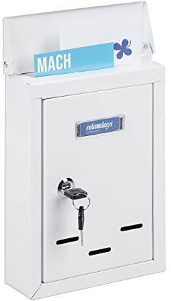 Relaxdays Cassetta della Posta con Targhetta, Metallo, 2 Chiavi, Casella Postale, Buca Lettere 26,5x19x6,5 cm, Bianco