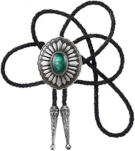 STARBRILLIANT Western Cowboy Krawatte Für Herren Indianer Bolo Krawatte Schwarz Handarbeit Rodeo Texas Krawatte Mit Naturstein（green 3）