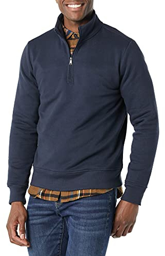 Amazon Essentials Sweat Polaire à Manches Longues avec Un Quart de Fermeture Éclair Homme, Bleu Marine, XL