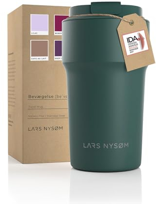 LARS NYSØM Thermo Kaffeebecher to go 500ml | Travel Mug 0,5 Liter mit Isolierung | Auslaufsicherer Edelstahl Thermobecher für Kaffee und Tee unterwegs | Teebecher (Pine Green, 500ml)