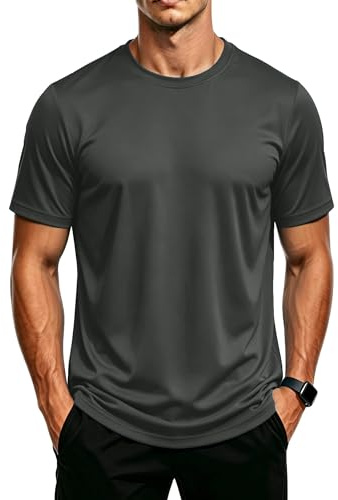 MAGCOMSEN Herr UV-skydd sportskjorta UPF 50+ snabbtorkande andningsaktiv Rashguard T-shirt simning fiske surfing, Mörkgrå, L