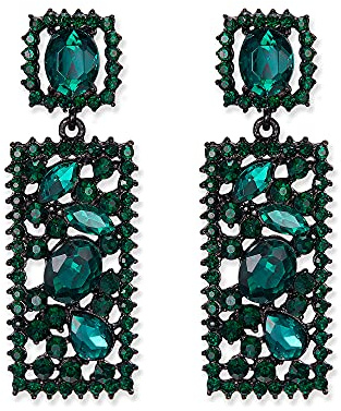 EVER FAITH Rechteck Ohrringe Grün Strass Kristall Geometrische Aussage Drop Kronleuchter Ohrstecker