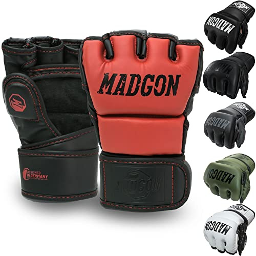 MADGON MMA Handskar med Professionell Stoppning! Boxningshandskar för Stabilitet i Handlederna. Free Fight Handskar med Lång Hållbarhet för Kampsport, Boxning, Kickboxning, Sparring, inkl. Väska!