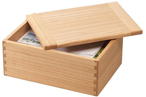 KIRIGEN Aufbewahrungsbox mit Deckel - Holzbox mit rollendem Tablett - Holzbox für die Aufbewahrung im Büro in originaler Holzfarbe