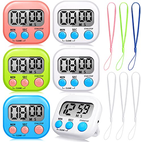 Flutesan 6 Pack Digital Kitchen Timer First Day of School Back to School for Cooking with 6 Pcs Lanyard Magnetic Back and On/Off Switch Second Minute Count up Countdown