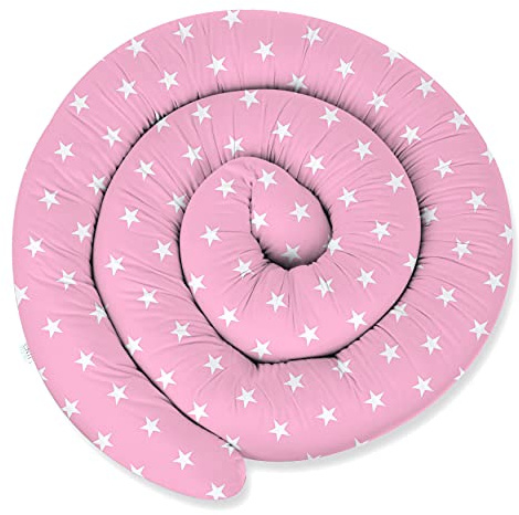 ekm trade XXL 300 cm Bettschlange für Allergiker Bettkissen Stillkissen Bettrolle Zierkissen Bettumrandung Schlange Handmade 100% Baumwolle (20 – Rosa – Weiße Sterne, 300 cm)