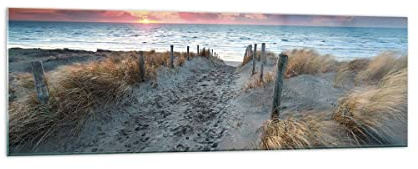 Bilder auf Glas 160x50cm Wandbild Glasdruck Landschaften Maritim - 4924 | Strand Sand Gehen Panorama Groß XXL Modern Dekoration Wohnzimmer Schlafzimmer Küche Wanddeko Kunstdruck Art Wall Decor ARTTOR