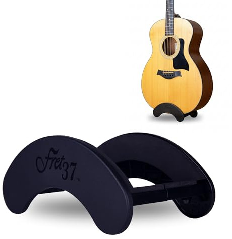 Fret37 Support de Guitare Amovible, au Sol, Ajustement réglable, Portable, Classique, Cordes en Acier et Guitares acoustiques, Accessoires de Guitare, pupitre de Musique, Noir