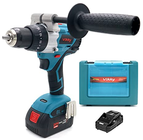 Vikky 20V Akku-Hammer/Bohrer/Antrieb bietet 3 Geschwindigkeitsvarianten, angetrieben von bürstenlosem Motor und Bohrer, der von einem robusten 1/2 Ratschenfutter gehalten wird.
