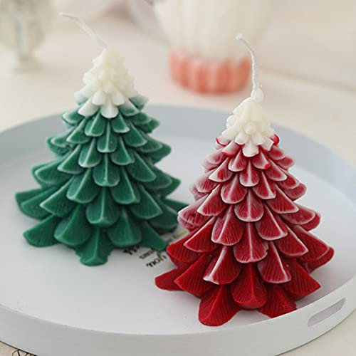 Set regalo di candele a forma di albero di Natale, 2 candele realistiche a forma di albero di Natale, candele per aromaterapia in cera di soia, per feste di Natale, feste di Capodanno, decorazione