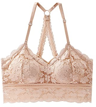KOEMCY Sujetador Sexy de Encaje Profunda V sin Aros Push up sin Costuras Bralette Cruzado Espalda Top Tubo con Relleno Almohadilla