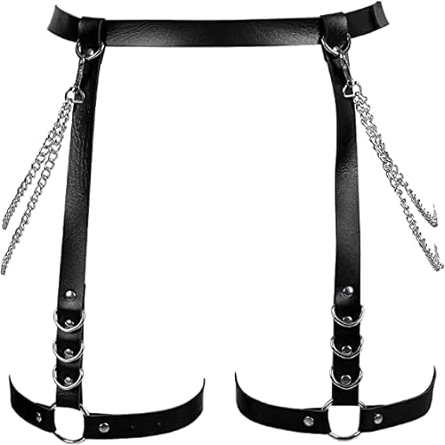 Damen Punk Leder Körperkette Sexy Einstellbare Taillenkette Schwarz Bein Strumpfband Gürtel Gothic Schelling Kette Körperzubehör für Frauen