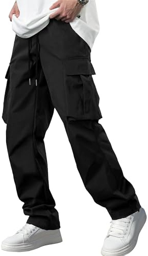 Comdecevis Cargobyxor för herr, träningsbyxor, joggingbyxor, stretchiga, med dragsko, taktiska byxor med flera fickor, Svart, XXL