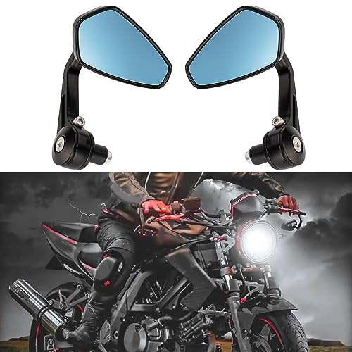 BREDUXSER Negro 7/8 22 mm Motocicleta Espejos del Extremo del Manillar, Aleación de Aluminio Espejos Laterales para Cruiser Scooter Street Bike (Negro#4)